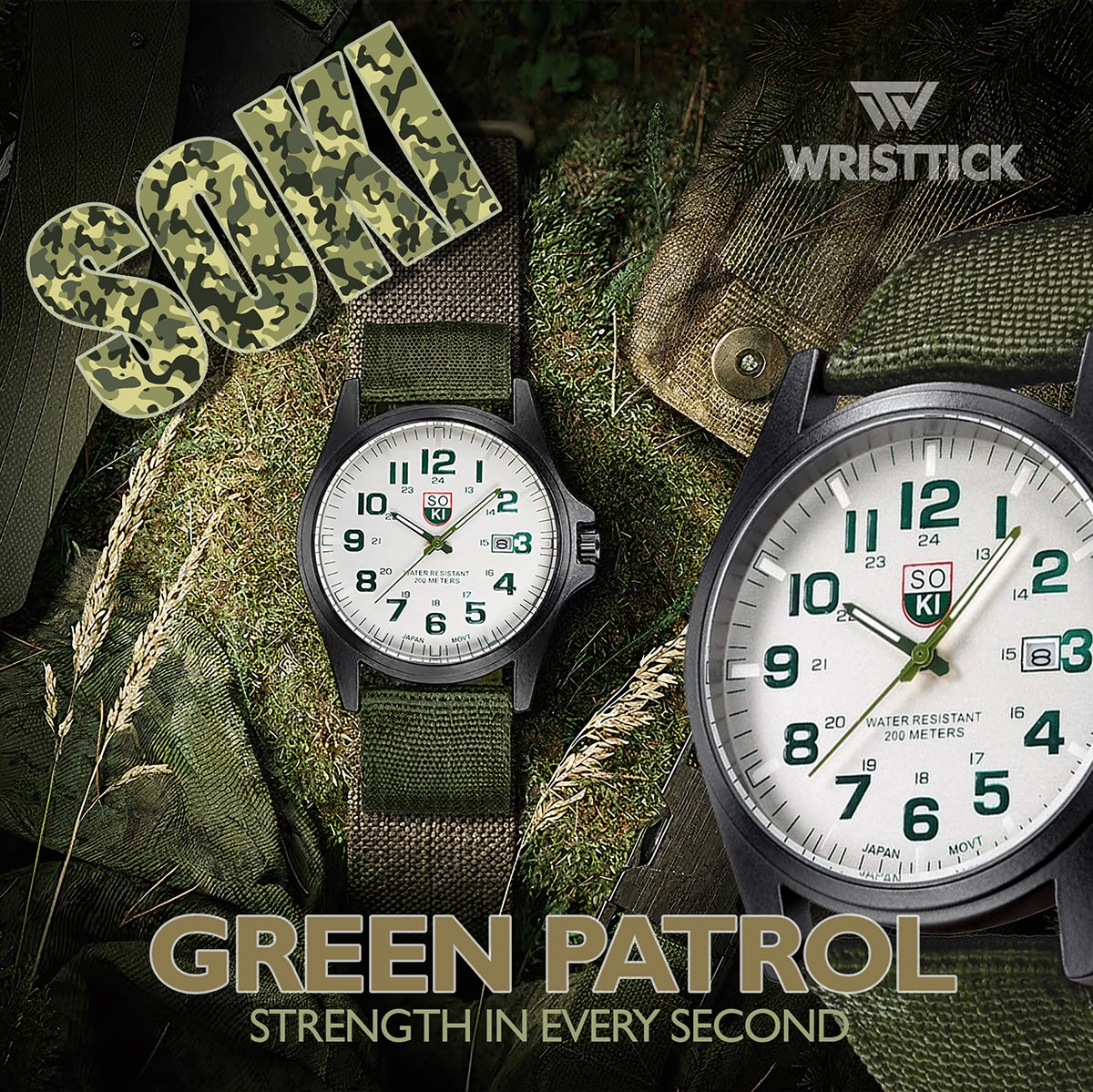 SOKI Army Green Man's Luxury Calendar Quartz Watch