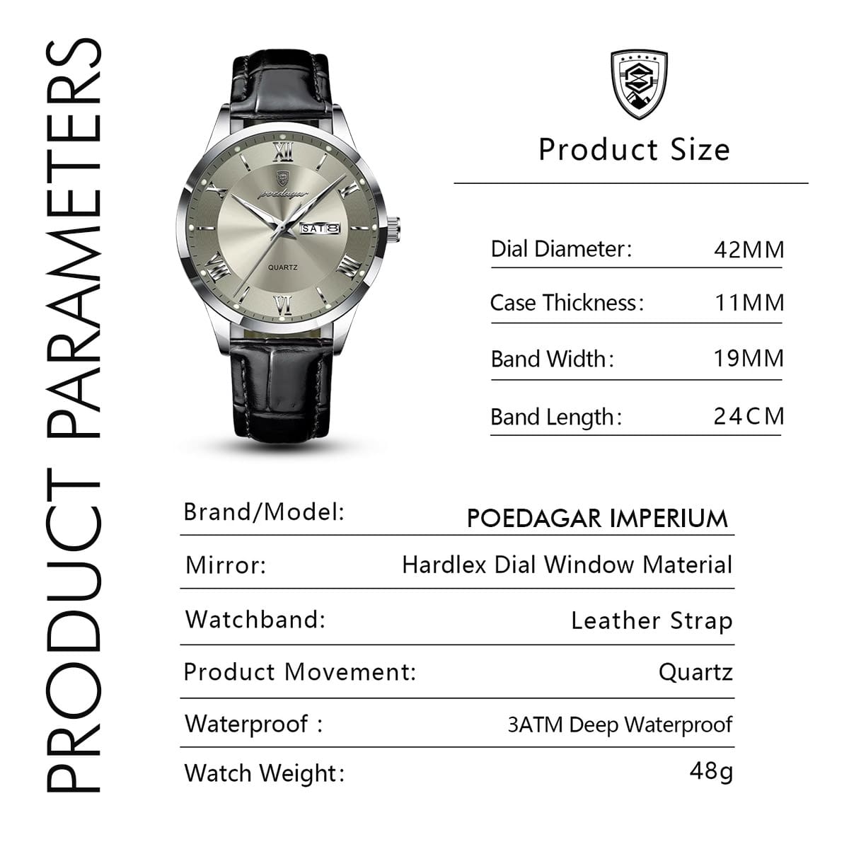 POEDAGAR IMPERIUM Luxury Leather Quartz Watch
