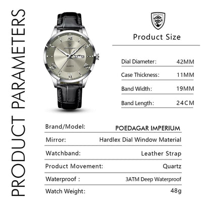 POEDAGAR IMPERIUM Luxury Leather Quartz Watch